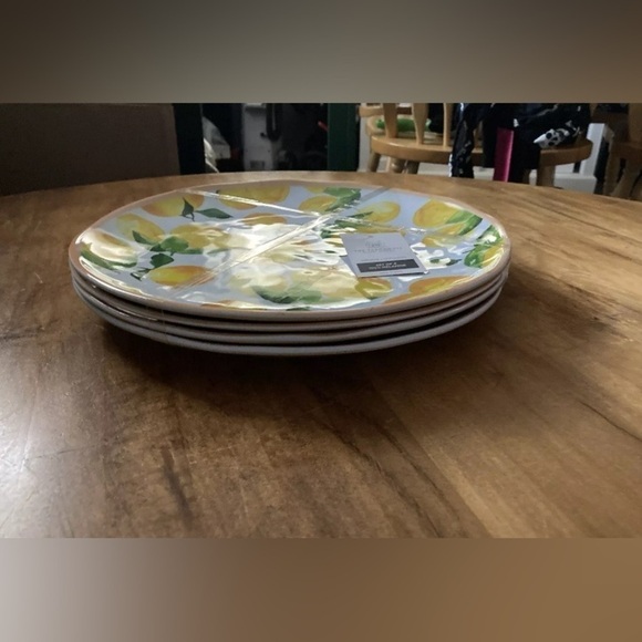 Set 4 LEMONS Melamine 11” Dinner Plate Lemon Print Farmhouse Rachel Ashwell NWT - Picture 2 of 4
